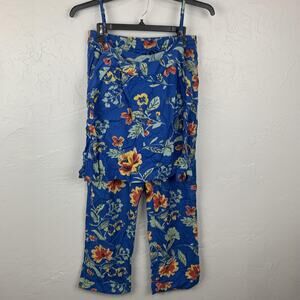 Fat Face Pajama Set Womens 6 Blue Floral Cami Top Pants Viscose Sleepwear Lounge